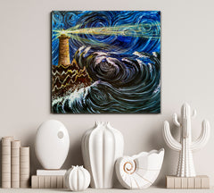 Lighthouse in Sea Storm Vibrant Impressionism Fine Art Artesty   