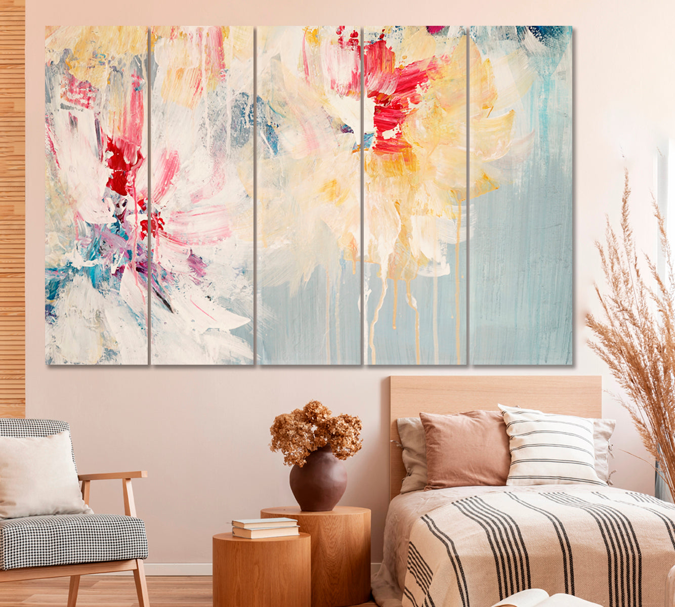 FINE ART Modern Abstract Colorful Acrylic on Canvas Artwork Floral Style Canvas Print Fine Art Artesty 5 panels 36" x 24" 