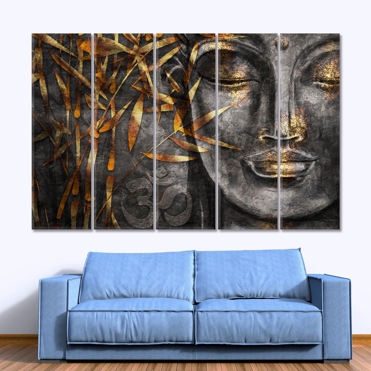 Buddha Om Aum Sacred Spiritual Incantation Religious Modern Art Artesty 5 panels 36" x 24" 