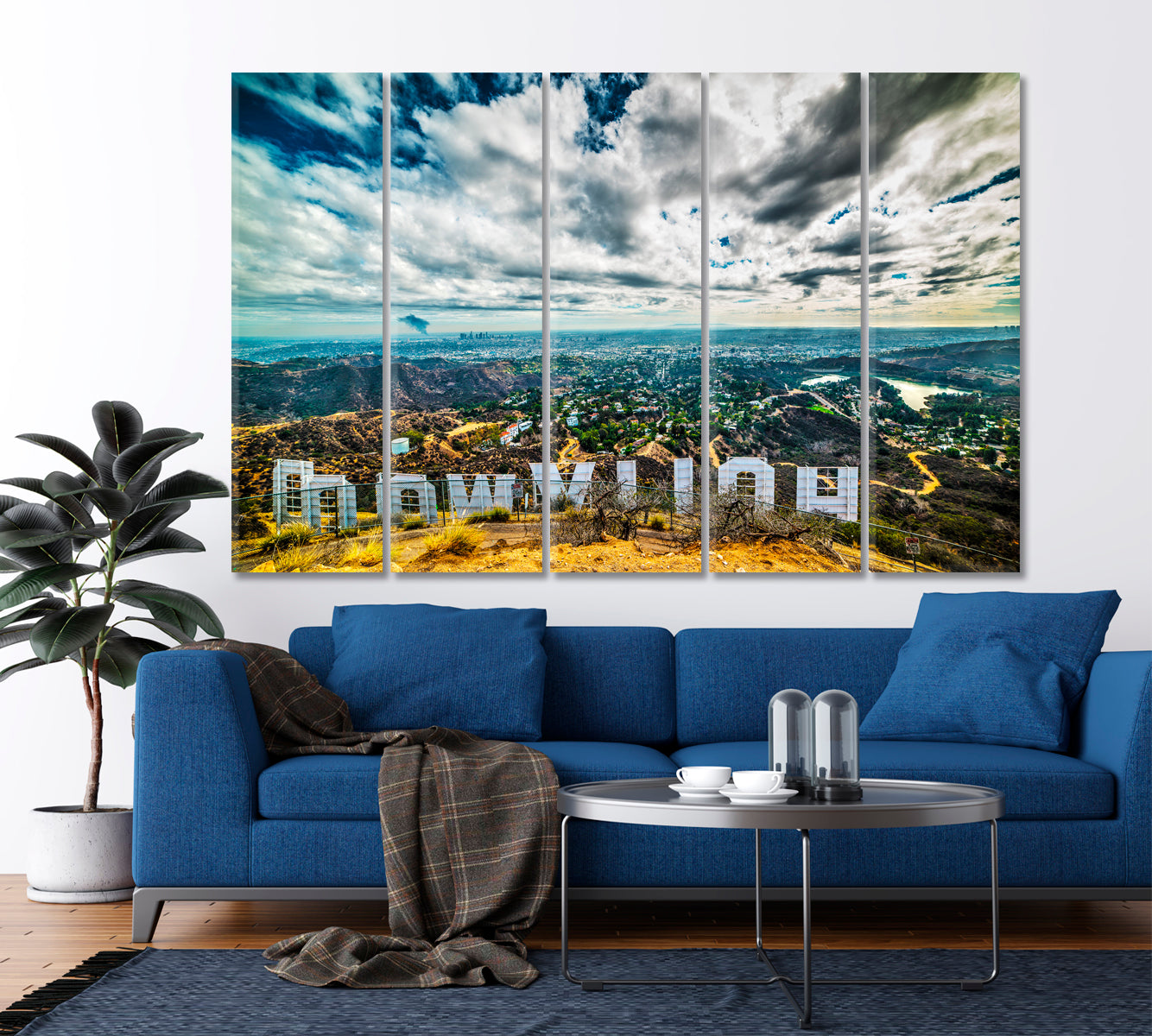 HOLLYWOOD LOS ANGELES CALIFORNIA Famous Hollywood Hills Sign Famous Landmarks Artwork Print Artesty 5 panels 36" x 24" 