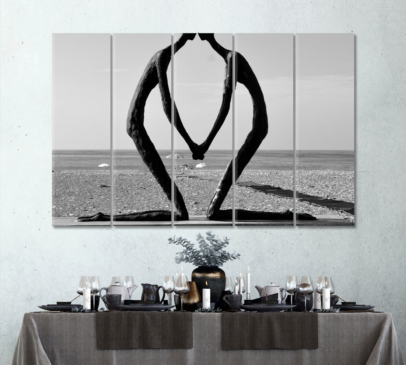Abstract Architectural Forms People in Love Black and White Wall Art Print Artesty 5 panels 36" x 24" 