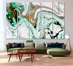 Contemporary Art Beautiful Abstract Emerald Marble Fluid Art, Oriental Marbling Canvas Print Artesty 5 panels 36" x 24" 