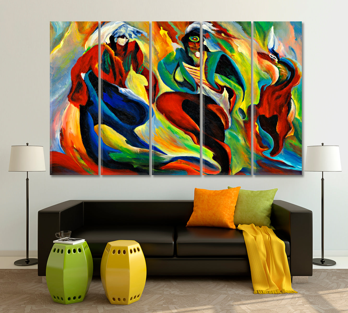 REVERENCE Abstract Impressionism Native American Painting Abstract Art Print Artesty 5 panels 36" x 24" 
