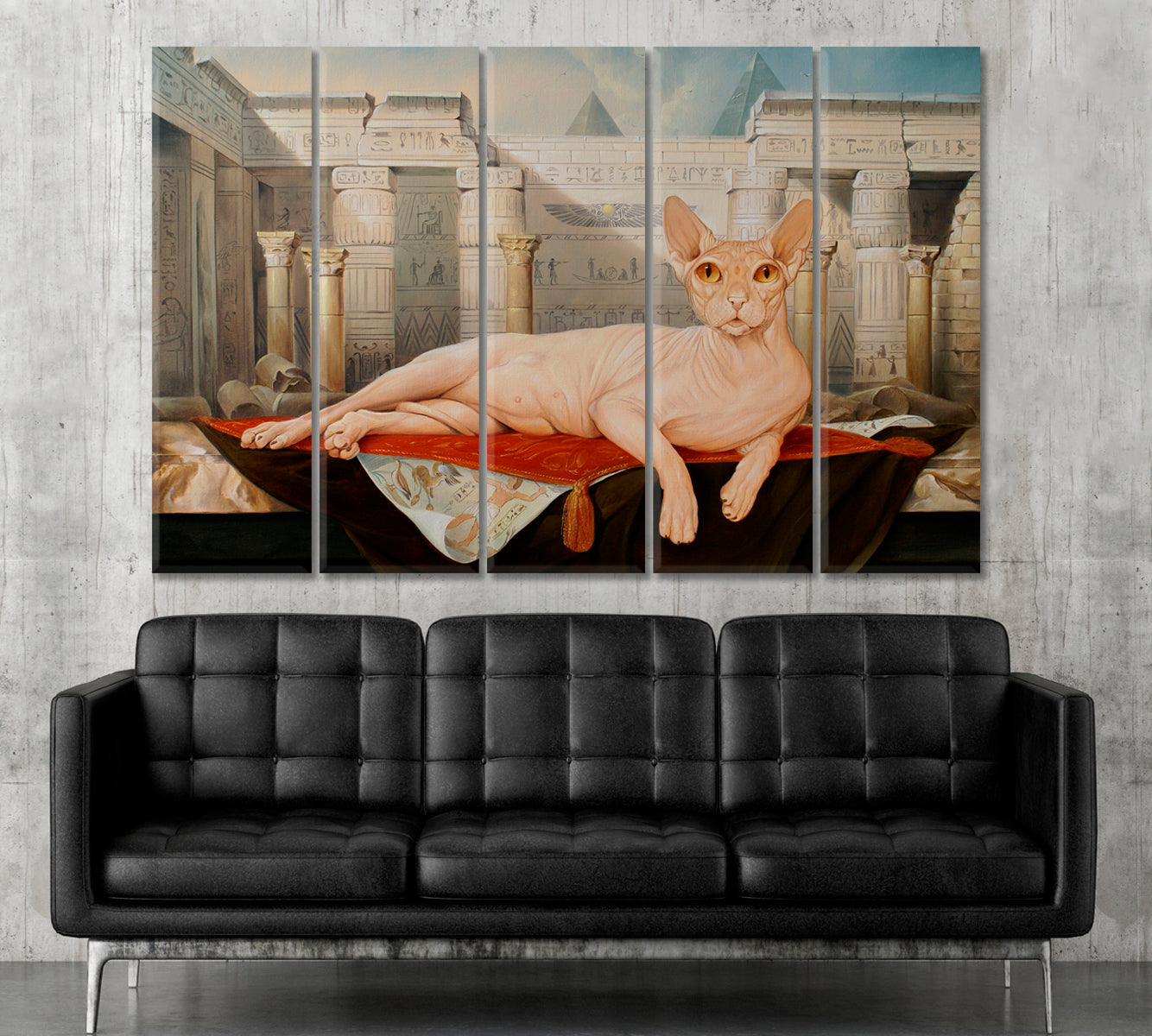 Cat Sphinx Painting Famous Landmarks Artwork Print Artesty 5 panels 36" x 24" 