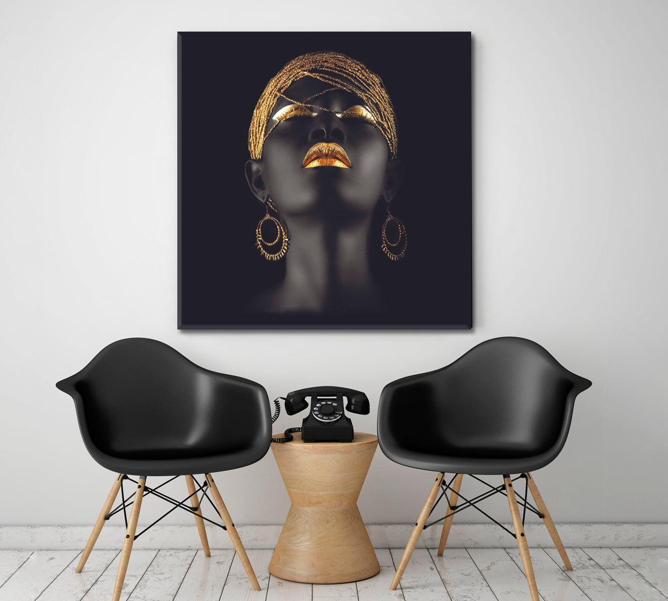 BEAUTIFUL Black and Gold African Woman Fantastic Make Up Face | Square Fashion Canvas Print Artesty   