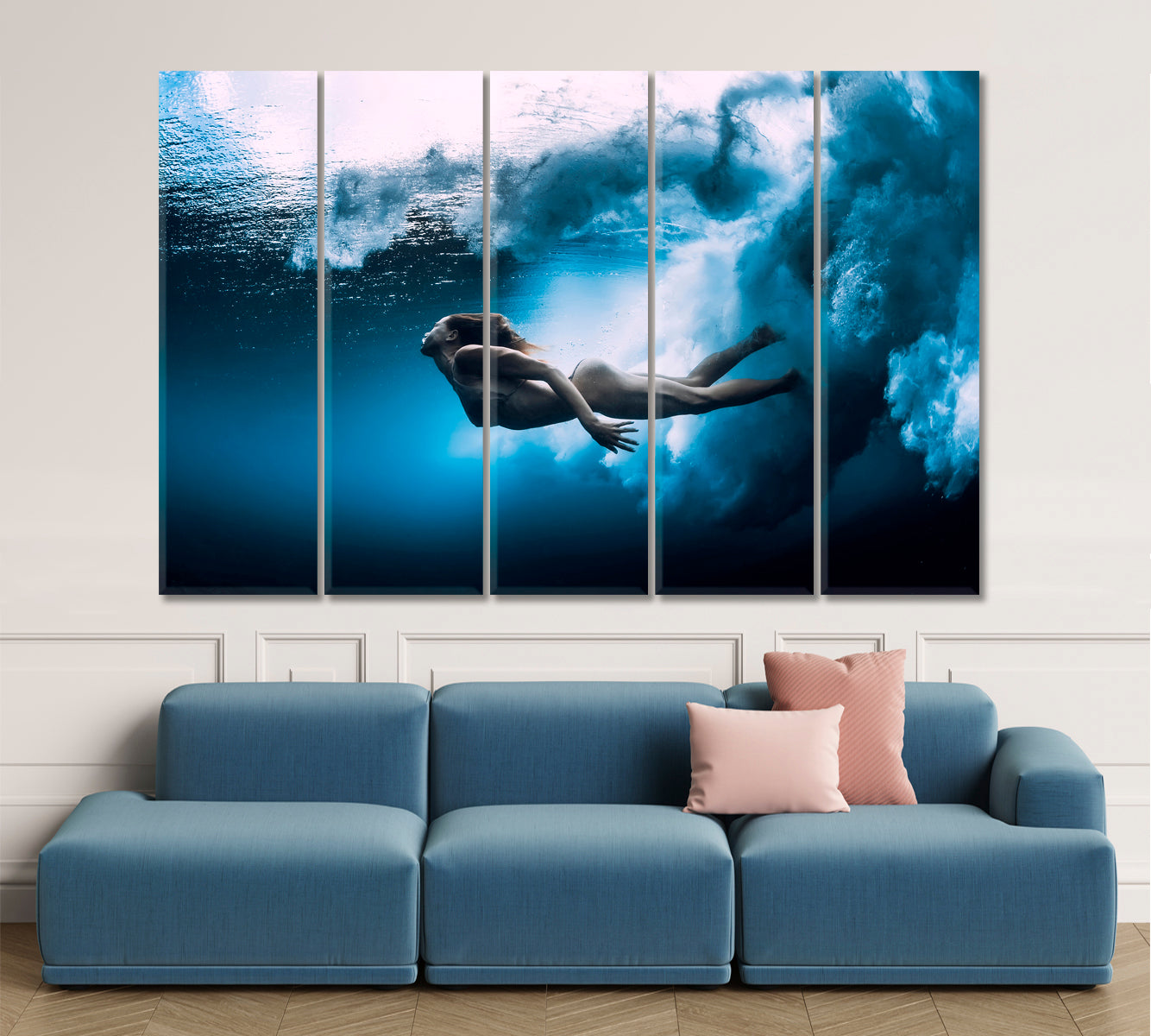 UNDERWATER | Woman Swim Underwater Amazing Shot Canvas Print Nautical, Sea Life Pattern Art Artesty   