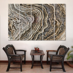 Marble Wave Pattern Tree Age Rings Brown Abstract Fluid Art, Oriental Marbling Canvas Print Artesty 5 panels 36" x 24" 