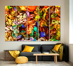 ORANGE FALL Colorful Abstract Floral Pattern Abstract Art Print Artesty 5 panels 36" x 24" 
