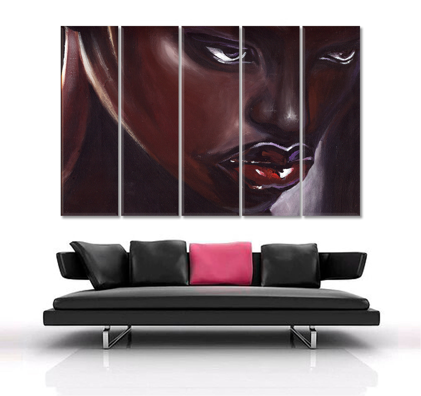 RED LIPS African American Woman Beautiful Black Girl Striking Eye-catching African Style Canvas Print Artesty   