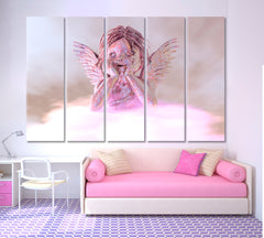 Kids Room Concept Cute Sweet Baby Angel With Fairy Wings Art Print Kids Room Canvas Art Print Artesty 5 panels 36" x 24" 