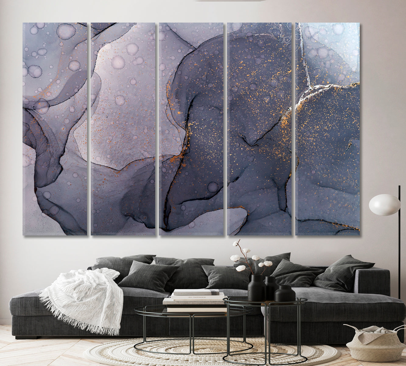 PURPLE Fluid Modern Marble Alcohol Ink Colors Translucent Fluid Art, Oriental Marbling Canvas Print Artesty 5 panels 36" x 24" 