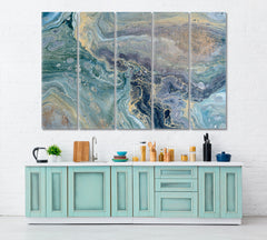ACRYLIC MIX Abstract Flow Marble Sky Blue Fluid Art, Oriental Marbling Canvas Print Artesty 5 panels 36" x 24" 