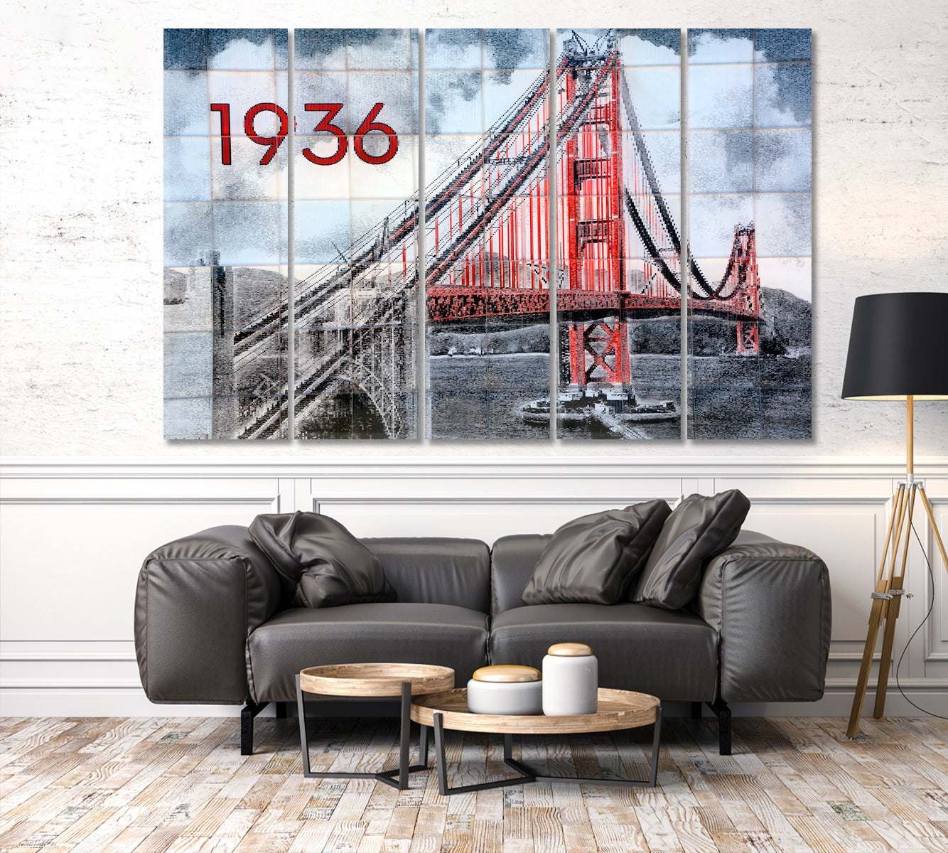 SAN FRANCISCO Graffiti Mural Golden Gate Bridge Canvas Print Famous Landmarks Artwork Print Artesty 5 panels 36" x 24" 