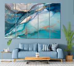 BLUE MARBLE Luxury Abstract Fluid Art Alcohol Ink Fluid Art, Oriental Marbling Canvas Print Artesty 5 panels 36" x 24" 