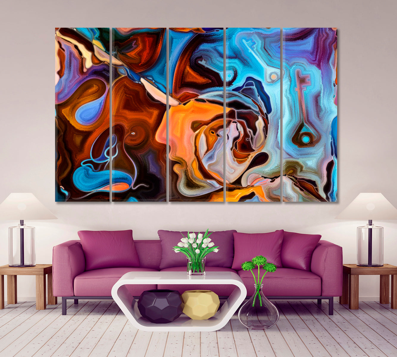 SUBMERGENCE Ultra Modern Abstract Design Contemporary Art Artesty 5 panels 36" x 24" 