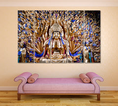 AVALOKITESVARA  Thousand Hand Goddess of Mercy Guan Yin Statue Religious Modern Art Artesty 5 panels 36" x 24" 