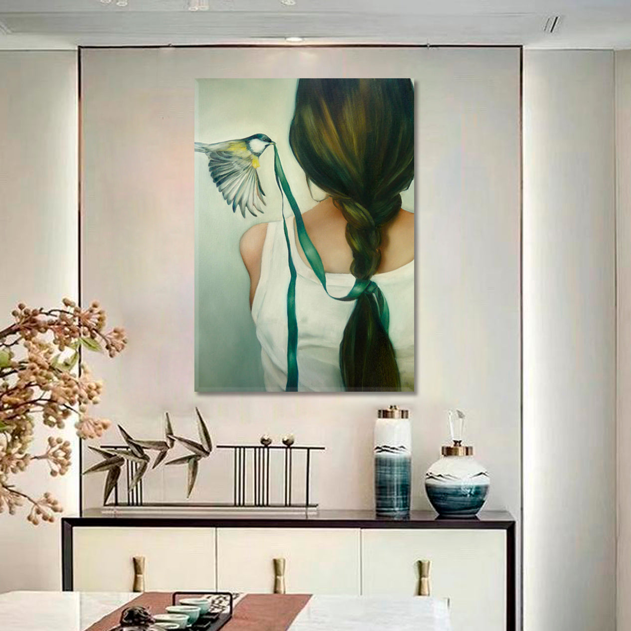 GRACE Morning Woman And Birds Trendy Abstract Surreal Fine Art Artesty   