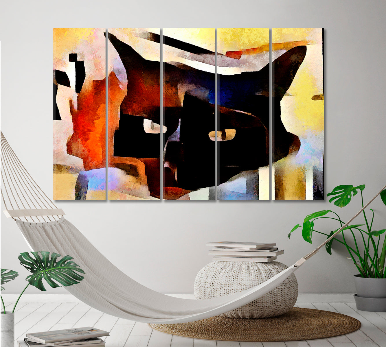 Cat Contemporary Abstract Style Abstract Art Print Artesty 5 panels 36" x 24" 