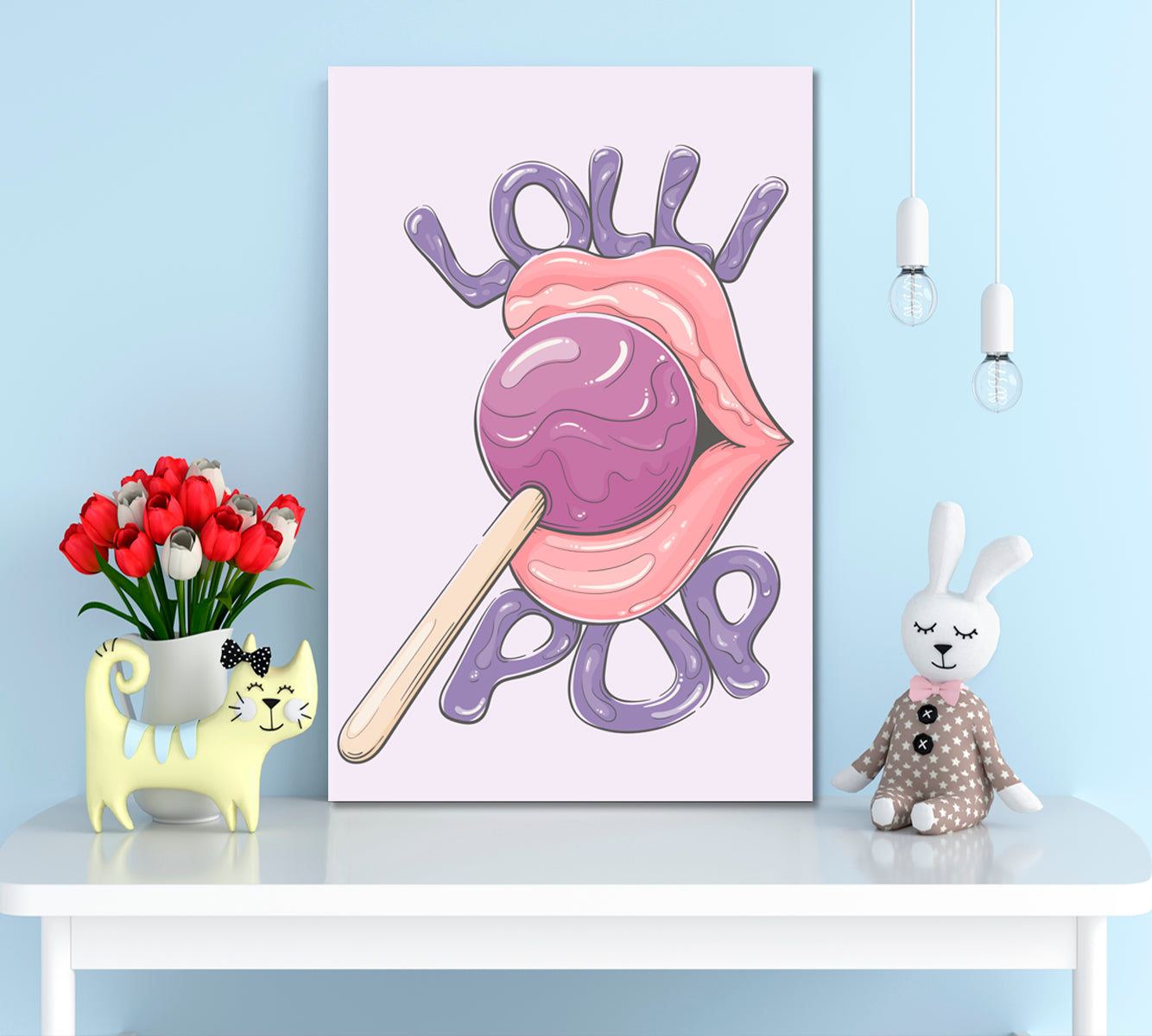 POP ART Woman's Lips Soft Purple Lilac Violet Colorful Lollipop - V Pop Art Canvas Print Artesty   