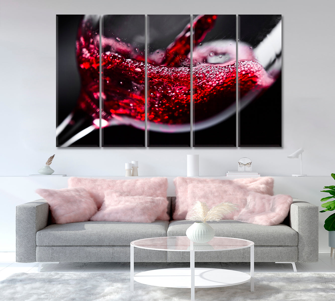 RED WINE Red on Black Restaurant Modern Wall Art Artesty 5 panels 36" x 24" 