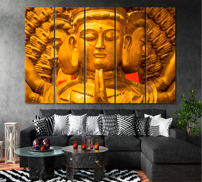 Golden God Chinese Temple Bangkok Thailand Religious Modern Art Artesty 5 panels 36" x 24" 