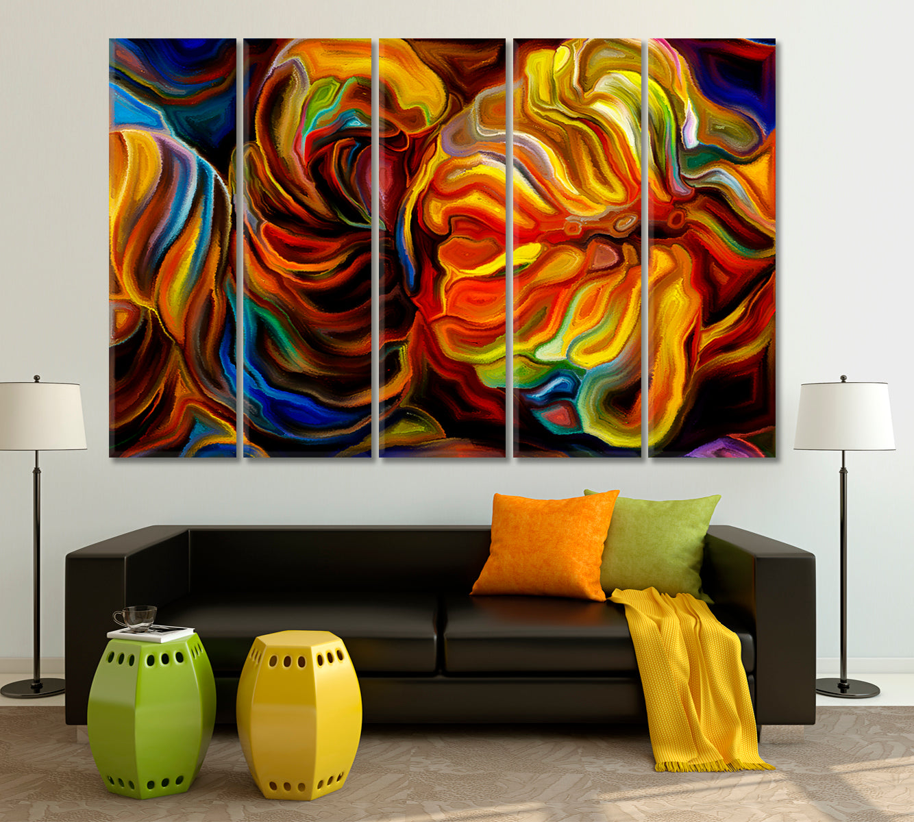 ABSTRACT SHAPES Contemporary Vivid Trendy Art Contemporary Art Artesty 5 panels 36" x 24" 