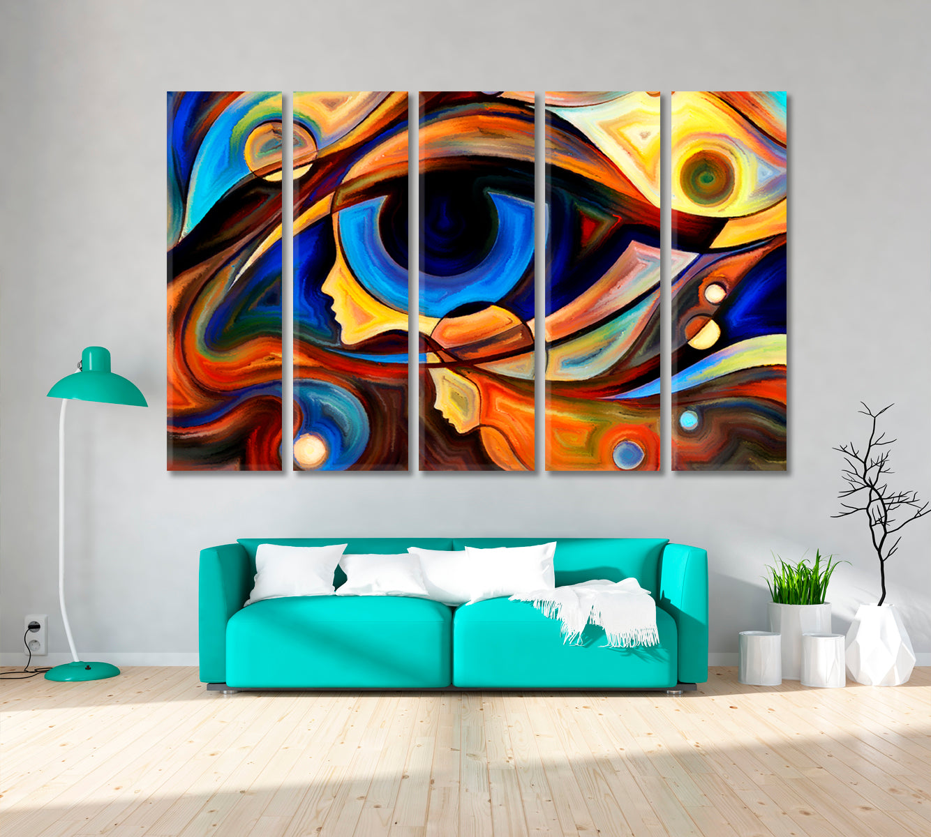 Eternal Human and Nature Contemporary Art Artesty 5 panels 36" x 24" 