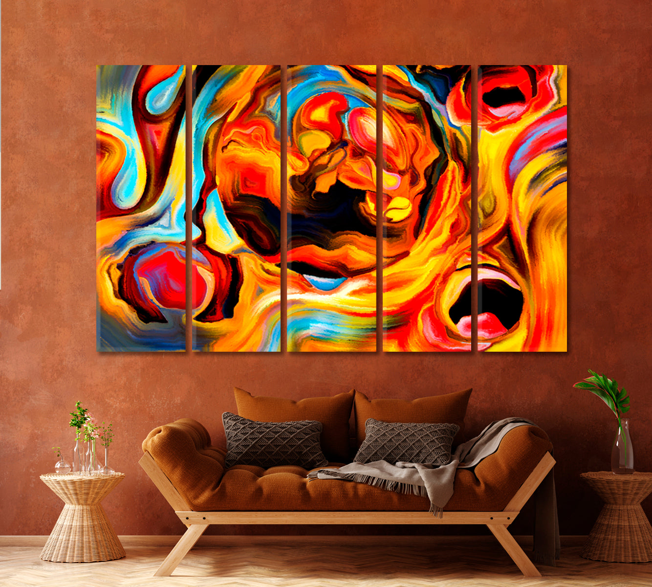 Human and Geometric Forms Abstract Allegory Contemporary Art Artesty 5 panels 36" x 24" 