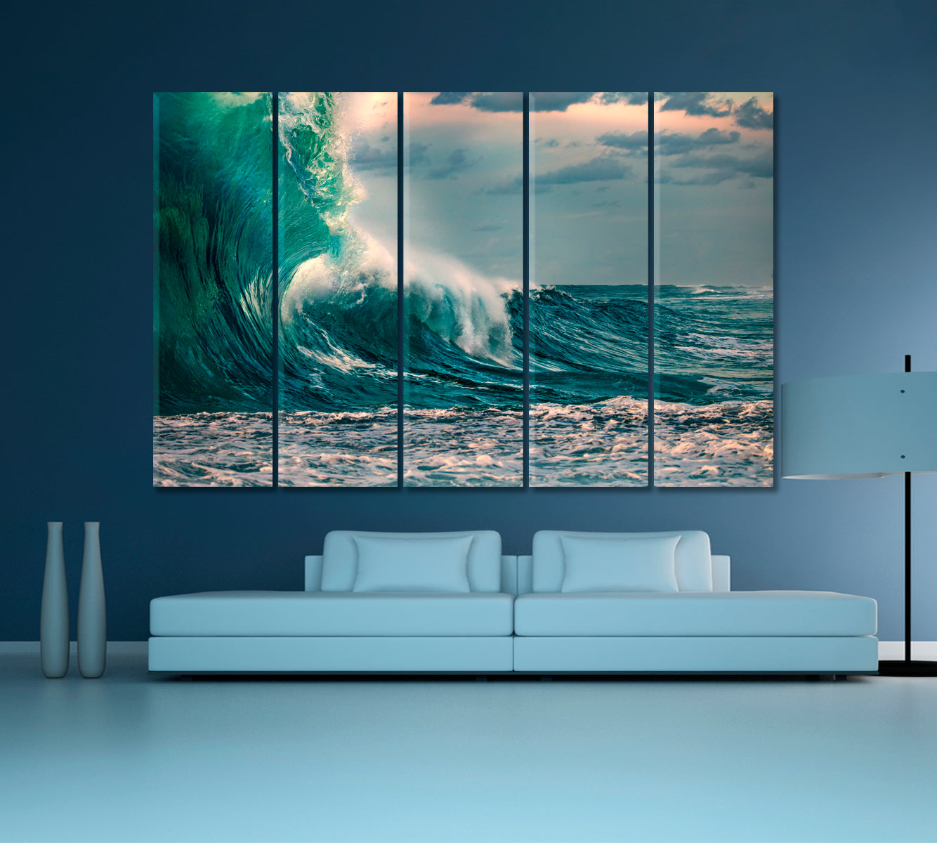 Storm Huge Ocean Wave Nautical, Sea Life Pattern Art Artesty 5 panels 36" x 24" 