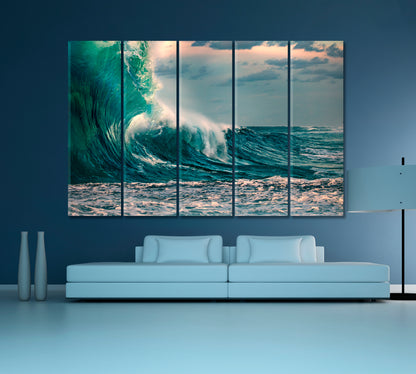 Storm Huge Ocean Wave Nautical, Sea Life Pattern Art Artesty 5 panels 36" x 24" 