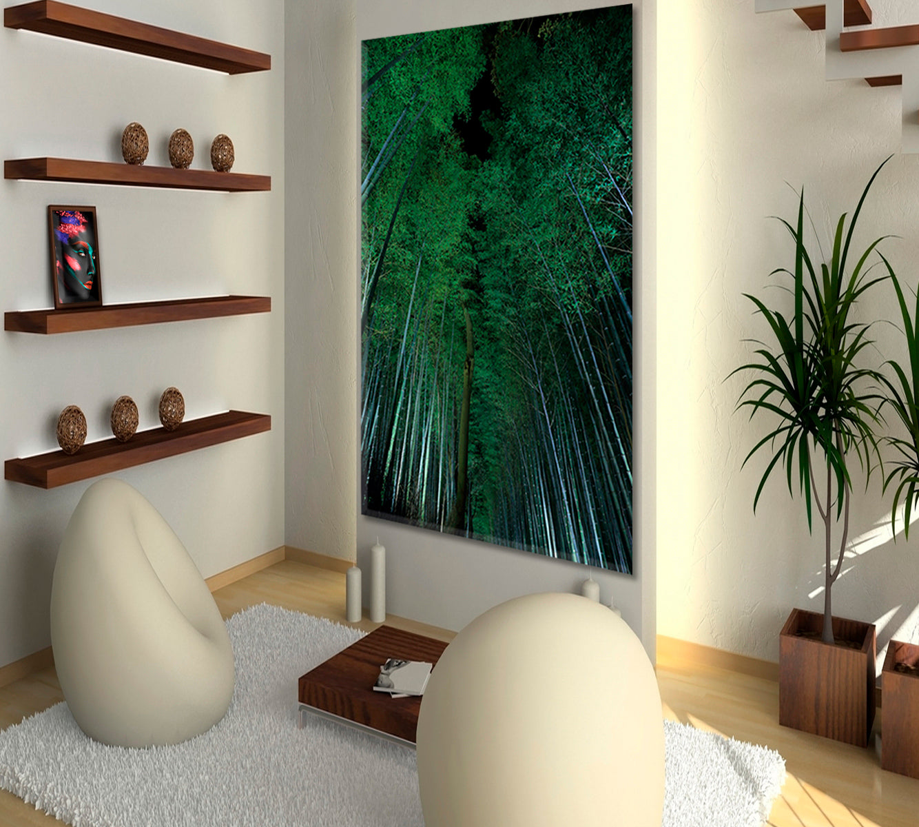 Bamboo Grove in Kyoto Exotic Forest Trees Canvas Print - Vertical Floral & Botanical Split Art Artesty   