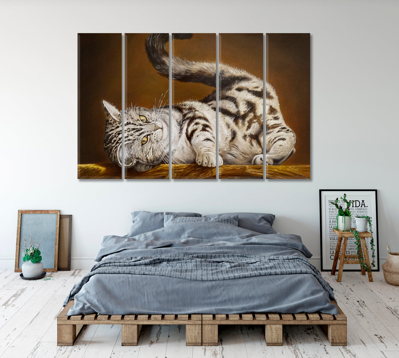ADORABLE Cute Striped Cat Hot Look Whimsical Animals Fine Art Animals Canvas Print Artesty 5 panels 36" x 24" 