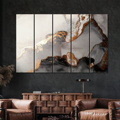 FLUID ART Black and Gold Effect Luxury Abstract Alcohol Ink Canvas Print Fluid Art, Oriental Marbling Canvas Print Artesty 5 panels 36" x 24" 