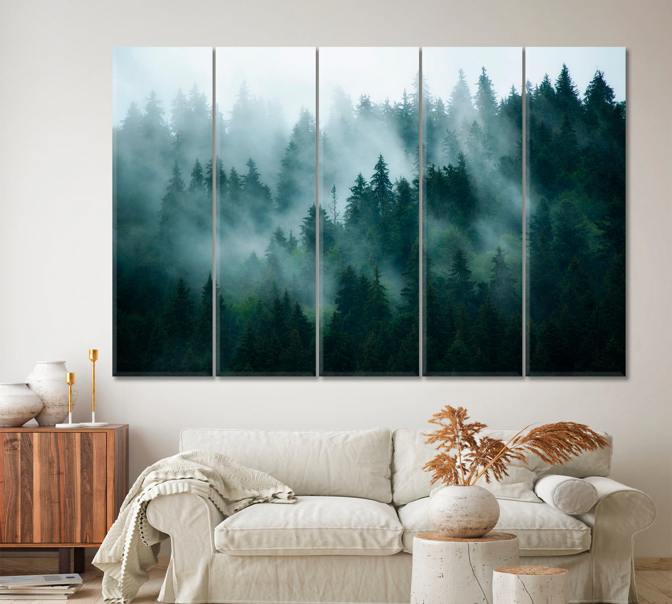 Misty Mountains Slopes Landscape Foggy Fir Forest Canvas Print Scenery Landscape Fine Art Print Artesty   