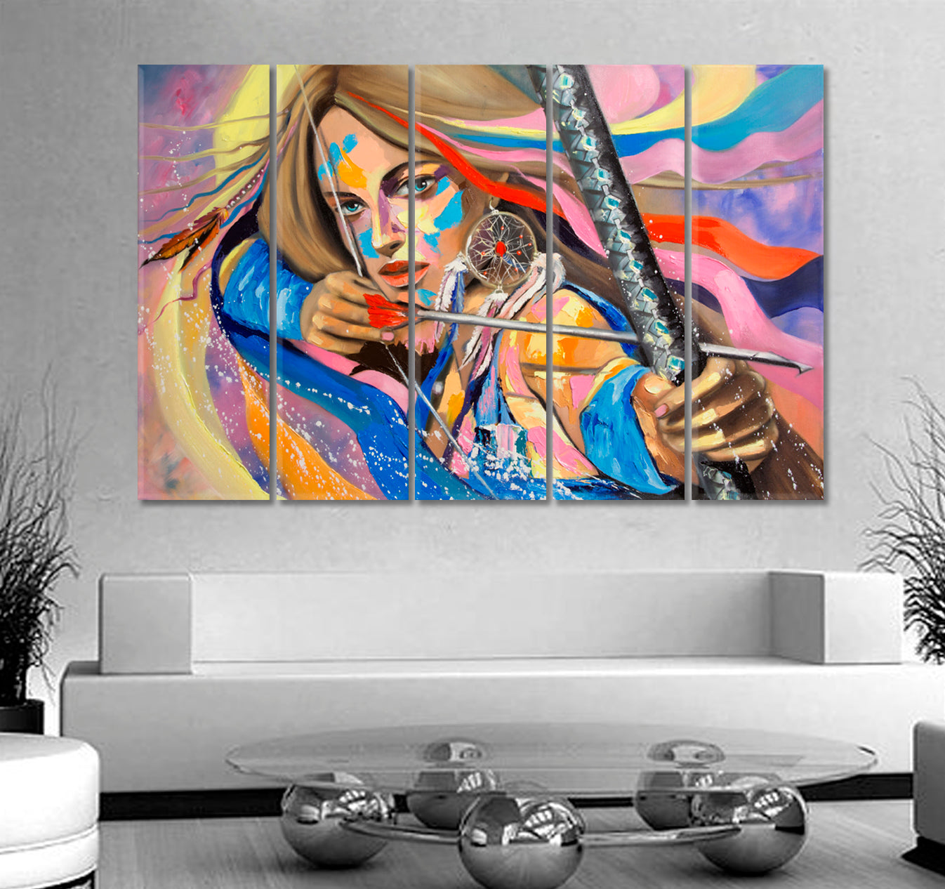 DREAM CATCHER  An Archer Beautiful Woman Fantasy Girl Fine Art Artesty 5 panels 36" x 24" 