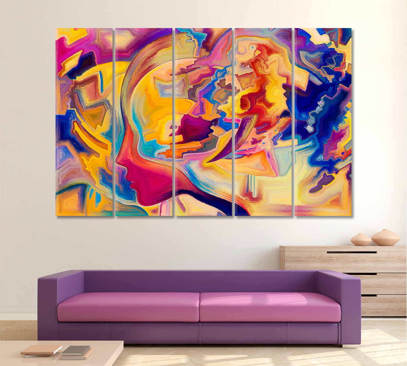 Colors In Us Colorful Elements And Human Profile Abstract Art Print Artesty 5 panels 36" x 24" 