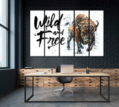 BULL Buffalo Bison Animal Wild Wildlife Office Wall Art Canvas Print Artesty 5 panels 36" x 24" 