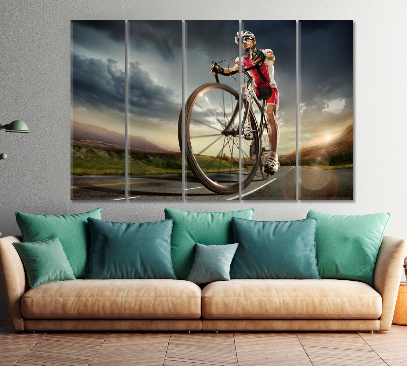 Road Cyclist Sport Active Lifestyle Concept Canvas Print Motivation Sport Poster Print Decor Artesty 5 panels 36" x 24" 