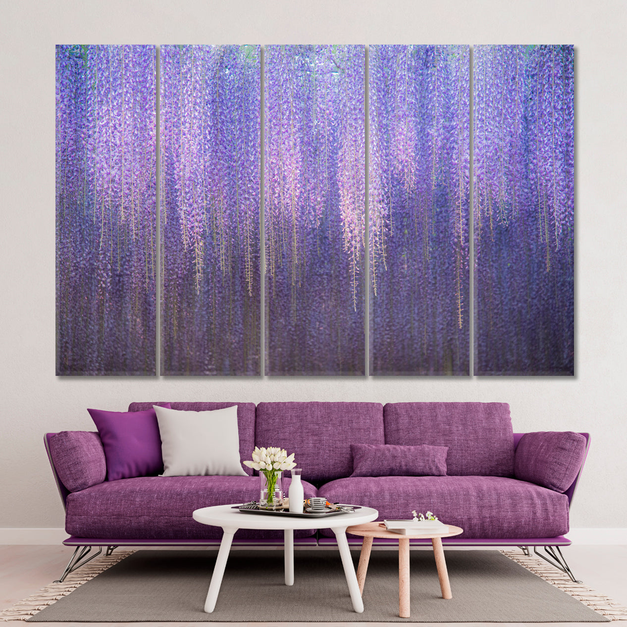 Beautiful Great Purple Pink Wisteria Trellis Ashikaga Flower Park Japan Floral & Botanical Split Art Artesty 5 panels 36" x 24" 