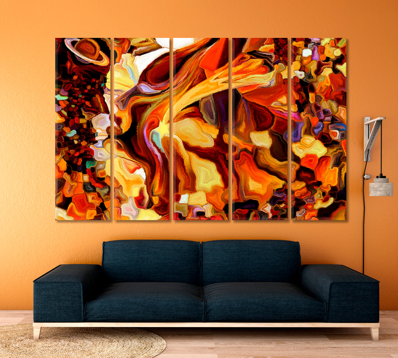 World Of Forms, Human Profiles Symbols And Color Patterns Abstract Art Print Artesty 5 panels 36" x 24" 