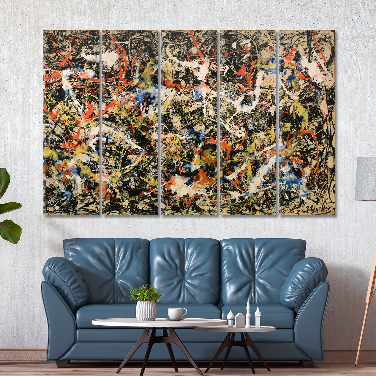 CONVERGENCE Jackson Pollock's Style Abstract Art Print Artesty 5 panels 36" x 24" 