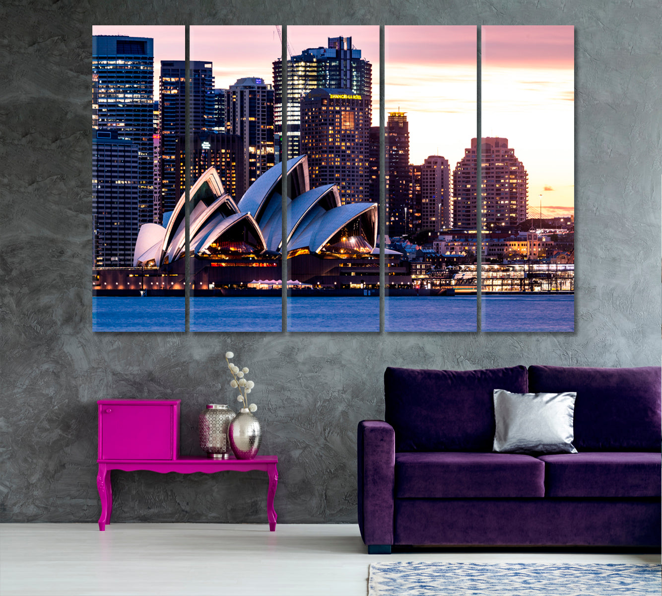 Australia Landmarks Sydney Opera House Skyline Cities Wall Art Artesty 5 panels 36" x 24" 