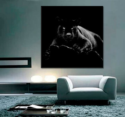 WILD LIFE  Black Jaguar Animal Worldt Beautiful Beast - Square Panel Animals Canvas Print Artesty   