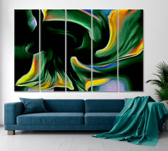 VIBRANT Green and Yellow Abstract Fractal Psychedelic Shape Abstract Art Print Artesty 5 panels 36" x 24" 