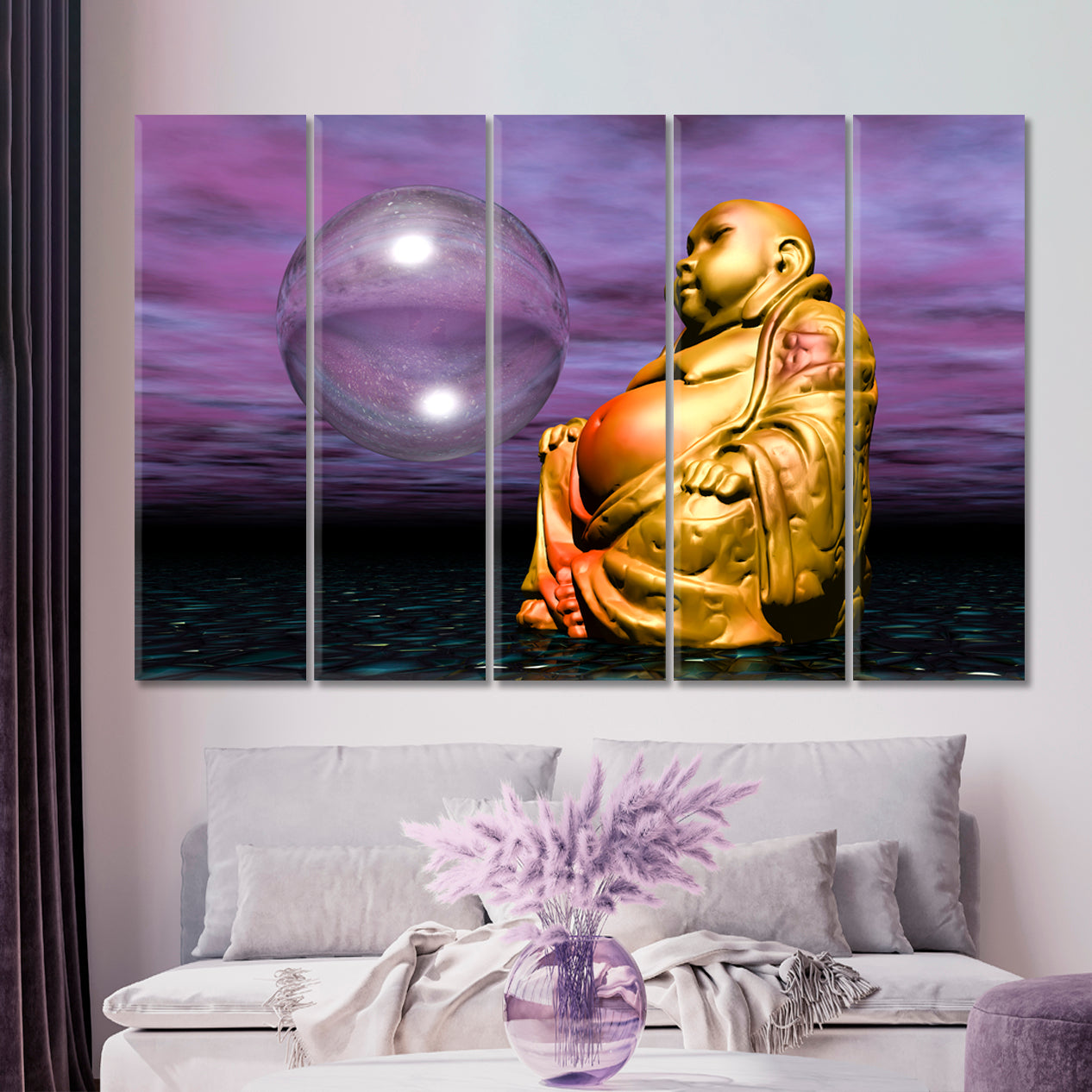 Abstract Buddha Money Magnet Luck Wealth Success Trendy Spiritual Poster Religious Modern Art Artesty 5 panels 36" x 24" 