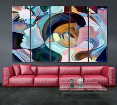 MUTUAL LOVE Refined Soft Colors Graceful Profile Lines Shapes Consciousness Art Artesty 5 panels 36" x 24" 