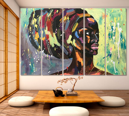 Black Lives Matter Strong African Woman Portrait Abstract Art Print Artesty 5 panels 36" x 24" 