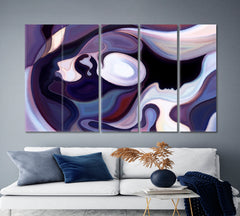 People And Refined Lines In Blue Lilac Purple Colors Abstract Art Print Artesty 5 panels 36" x 24" 