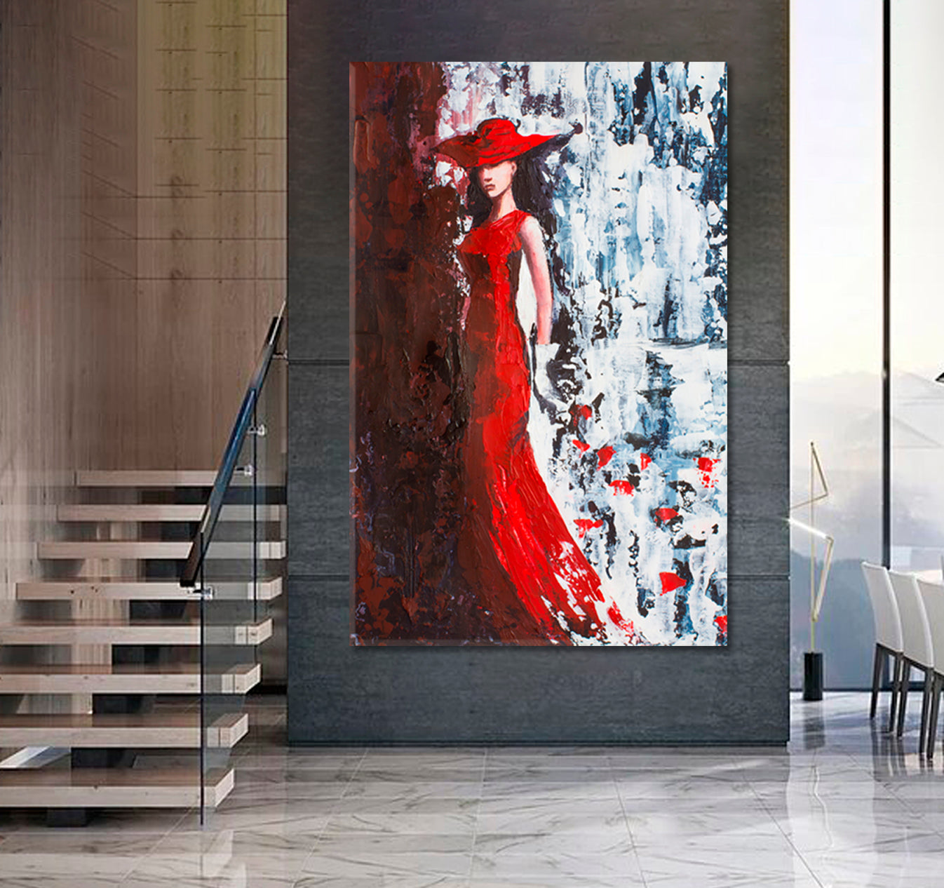 LADY IN RED Fantasy Woman in Red - Vertical Abstract Art Print Artesty   