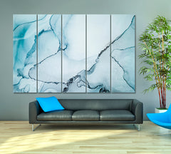 Abstract Tender Grey Blue Modern Marble Ink Pattern Fluid Art, Oriental Marbling Canvas Print Artesty 5 panels 36" x 24" 